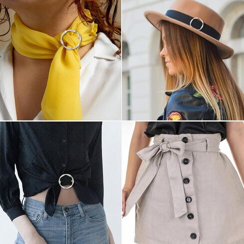 T-shirt Ties Rings, 4 PCS Shirt Ties Clips for Women Silk Scarf Ring Clip Shirt Clips Scarf Buckle Round Knotted Buckles Fashion Alloy Circle Clip Buckle for Shirts Silk Scarves Clothing (Silver) in Saudi Arabia