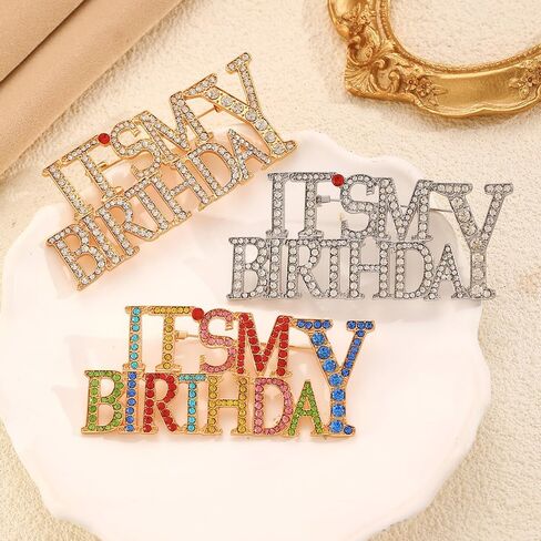 Birthday Brooch Pin for Women Men Rhinestone Crystal Fashion Lapel Pin Brooches Safety Pins Elegant Dress Clothing Accessories Boutonniere Corsage Elegant Jewelry for Wedding Party Daughter in Saudi Arabia