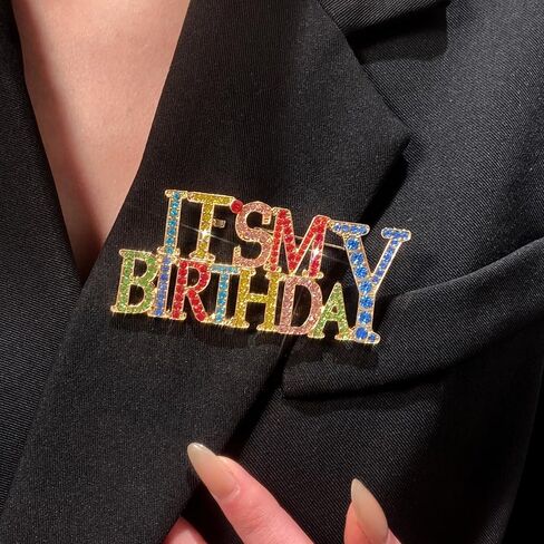 Birthday Brooch Pin for Women Men Rhinestone Crystal Fashion Lapel Pin Brooches Safety Pins Elegant Dress Clothing Accessories Boutonniere Corsage Elegant Jewelry for Wedding Party Daughter in Saudi Arabia