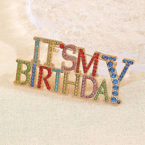 Birthday Brooch Pin for Women Men Rhinestone Crystal Fashion Lapel Pin Brooches Safety Pins Elegant Dress Clothing Accessories Boutonniere Corsage Elegant Jewelry for Wedding Party Daughter in Saudi Arabia