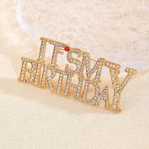 Birthday Brooch Pin for Women Men Rhinestone Crystal Fashion Lapel Pin Brooches Safety Pins Elegant Dress Clothing Accessories Boutonniere Corsage Elegant Jewelry for Wedding Party Daughter in Saudi Arabia