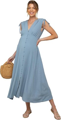 PinkBlush Button-Down Polka Dot Shirred Bow Maternity Midi Dress in Saudi Arabia