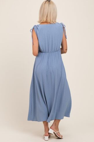 PinkBlush Button-Down Polka Dot Shirred Bow Maternity Midi Dress in Saudi Arabia