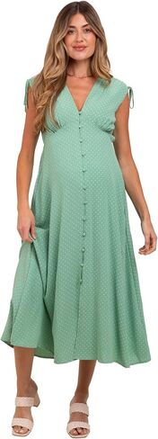 PinkBlush Button-Down Polka Dot Shirred Bow Maternity Midi Dress in Saudi Arabia