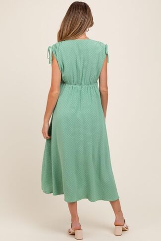PinkBlush Button-Down Polka Dot Shirred Bow Maternity Midi Dress in Saudi Arabia