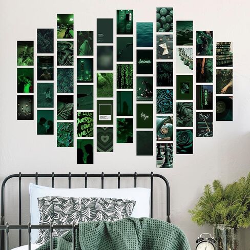 y2k boo kit dark green wall kit - 50 ملصقات جمالية لديكور الغرفة ، مثالية للمساكن وغرف النوم ، والفن الجدار الأخضر الداكن الأنيق للفتيات المراهقات والمساحات المريحة in Saudi Arabia