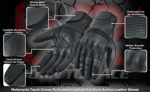 Motorcycle Gloves Touch Screen - Perforated Cowhide Leather with Knuckle Protection for Motocross, Riding, and Outdoor Sports in Saudi Arabia