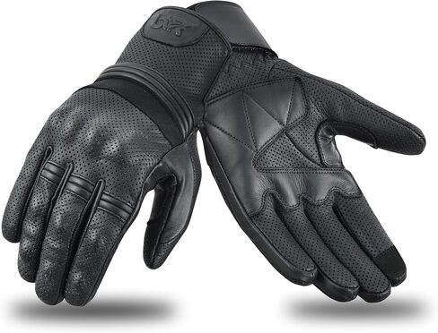 Motorcycle Gloves Touch Screen - Perforated Cowhide Leather with Knuckle Protection for Motocross, Riding, and Outdoor Sports in Saudi Arabia