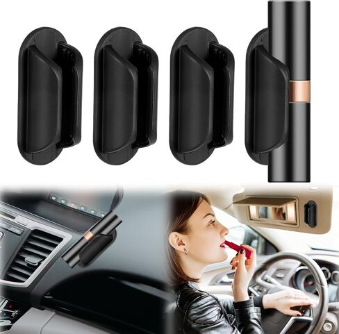 4 Pcs Car Lip Balm Holder Universal Silicone Lipstick Holders No Melt Upright Car Essentials Holder Cute Fun Aesthetic Lipstick Decor Accessories for Women Girl Automotive Interior (Black) in Saudi Arabia