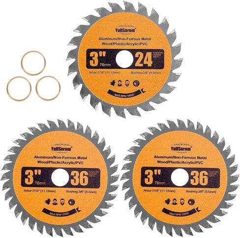 3-Inch TCT Circular Saw Blade 36T with 3/8-Inch Arbor Fast Clean Wood Plastic Cutting for Wood, Plastic,PCV, Acrylic, Aluminum Compatible with Bosch Milwaukee Dewalt Worx Cut-Off Saw in Kuwait