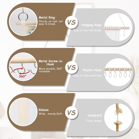 Headband Holder, 17x50in Bow Holder W/ 2 Mesh Pockets & 24 Metal Hooks, Bow Organizer for Girls Hair Clip Jewerly, Wall Hanging Hair Accessories Storage Hanger for Baby Toddler Nursery Decor(Beige) in Saudi Arabia