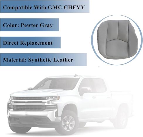 SecosAutoparts Driver & Passenger Side Bottom & Top Lean Back Leather Seat Cover Light Gray # 922 Compatible with Chevy GMC Tahoe Suburban Avalanche Yukon Silverado Sierra 2003 2004 2005 2006 in Saudi Arabia