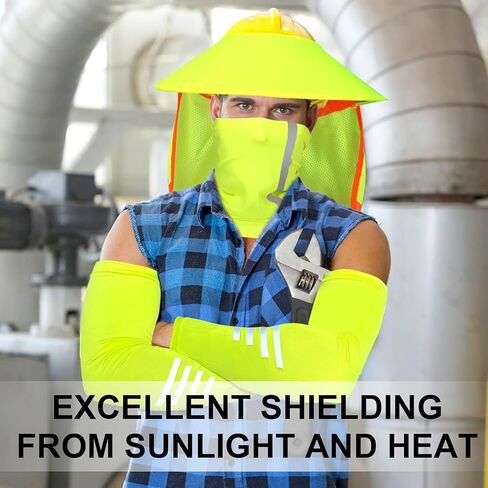 Hard Hat Sun Shade with Full Brim Visor, Shield Your Neck from Sun, Men's Construction Accessories for Hardhat Hats UV Sunshade Helmet Attachment with Reflective Strip, 2 pcs Set in Saudi Arabia