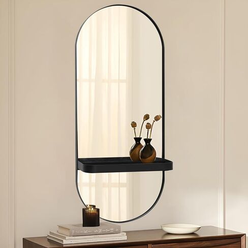 Morder Metal Wall Mirror with Shelf,9.8'x23.6',Wall Accent,Black in Saudi Arabia