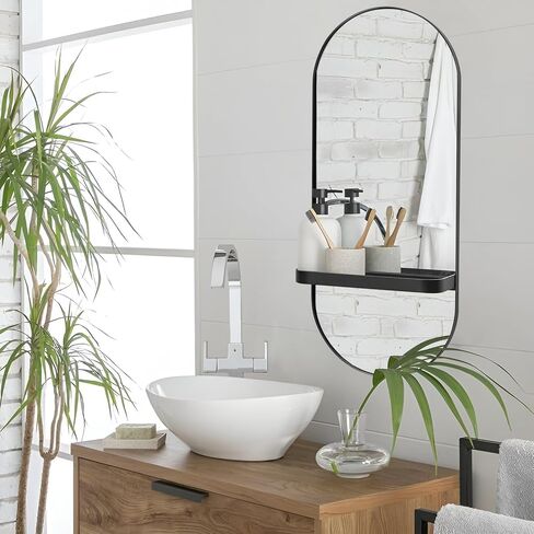Morder Metal Wall Mirror with Shelf,9.8'x23.6',Wall Accent,Black in Saudi Arabia