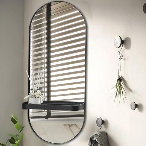 Morder Metal Wall Mirror with Shelf,9.8'x23.6',Wall Accent,Black in Saudi Arabia