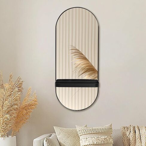 Morder Metal Wall Mirror with Shelf,9.8'x23.6',Wall Accent,Black in Saudi Arabia