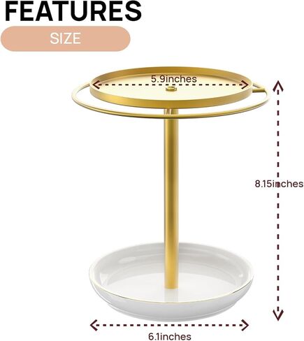 Rotating Sunglass Organizer with Ceramic Tray, 360° Rotating Glasses Stand, Sleek Sunglass Holder, Modern Eyeglass Holder Stand for Desk, Dresser, Nightstand & Home Décor(Gold) in Saudi Arabia