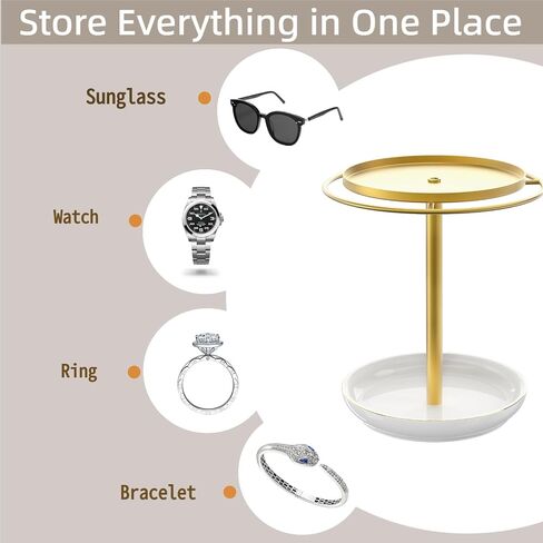 Rotating Sunglass Organizer with Ceramic Tray, 360° Rotating Glasses Stand, Sleek Sunglass Holder, Modern Eyeglass Holder Stand for Desk, Dresser, Nightstand & Home Décor(Gold) in Saudi Arabia