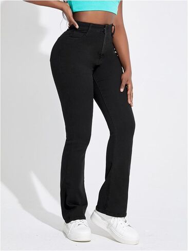 Verdusa Women's High Waisted Flared Jeans Bell Bottoms Slim Fitted Casual Denim Pants in Saudi Arabia