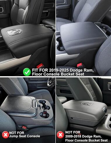 KBH Armrest Cover Compatible with 2019 2020 2021 2022 2023 2024 2025 Dodge Ram, Bucket Seat only, Polyester Fabric, Center Console Lid Protector, Washable, Anti-Scratch, Black in Saudi Arabia