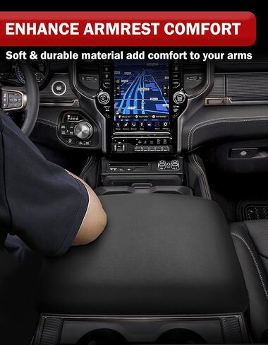 KBH Armrest Cover Compatible with 2019 2020 2021 2022 2023 2024 2025 Dodge Ram, Bucket Seat only, Polyester Fabric, Center Console Lid Protector, Washable, Anti-Scratch, Black in Saudi Arabia