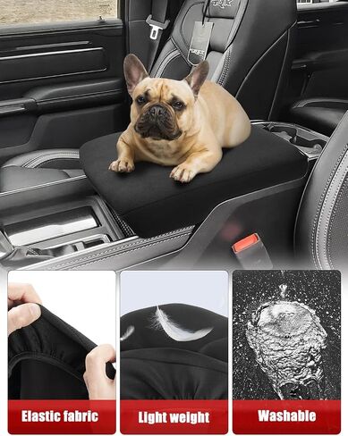 KBH Armrest Cover Compatible with 2019 2020 2021 2022 2023 2024 2025 Dodge Ram, Bucket Seat only, Polyester Fabric, Center Console Lid Protector, Washable, Anti-Scratch, Black in Saudi Arabia