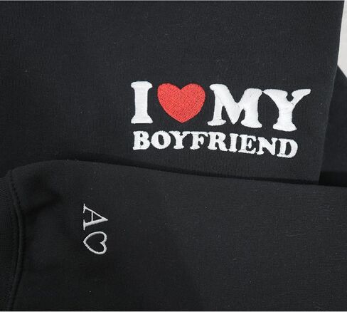 GODMERCH Custom Embroidered I Love My Girl Friend and Boy Friend Sweatshirt & Hoodie, Custom Name Couple On Sleeve With Heart in Kuwait