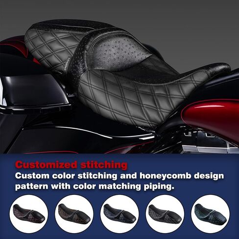Advanblack Raptor Seat Harley Touring Seat With Diamond Stitching & Ostrich Leather For '09-'23 Harley Touring Road King Road Street Glide Electra Glide Tri-Glide in Saudi Arabia