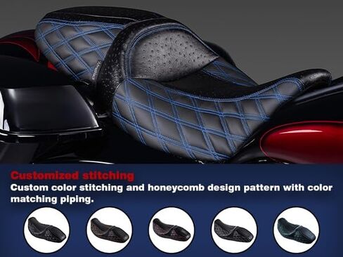 Advanblack Raptor Seat Harley Touring Seat With Diamond Stitching & Ostrich Leather For '09-'23 Harley Touring Road King Road Street Glide Electra Glide Tri-Glide in Saudi Arabia