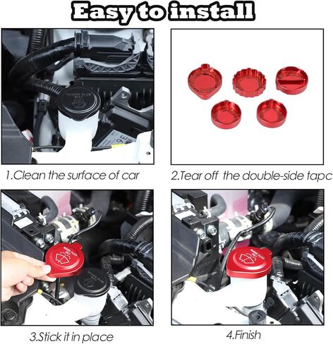 Engine Oil Cap Radiator Cap Brake Fluid Cap Cover Compatible with Toyota Land Cruiser 250 Prado LC250 J250 2024 2025, Aluminium Alloy Engine Bay Cap Cover Kit, 5Pcs (Red) in Saudi Arabia