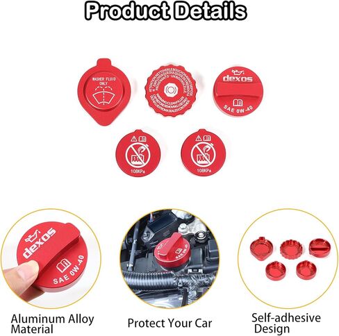Engine Oil Cap Radiator Cap Brake Fluid Cap Cover Compatible with Toyota Land Cruiser 250 Prado LC250 J250 2024 2025, Aluminium Alloy Engine Bay Cap Cover Kit, 5Pcs (Red) in Saudi Arabia