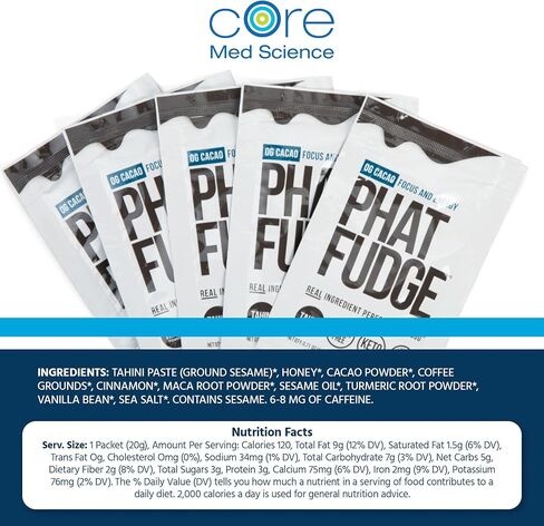 Phat Fudge, OG Cacao Butter Substitute for Energy & Performance, 12 Sachets - Real Ingredient Performance Food Made with Organic Tahini, Honey & Cacao Powder for Focus - Keto Friendly & Gluten-Free in Saudi Arabia