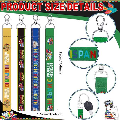 Vinsot 120 Pcs Hispanic Heritage Month Wristlet Keychains Bulk Celebrate National Bulk for Latin American Countries Favor in Saudi Arabia