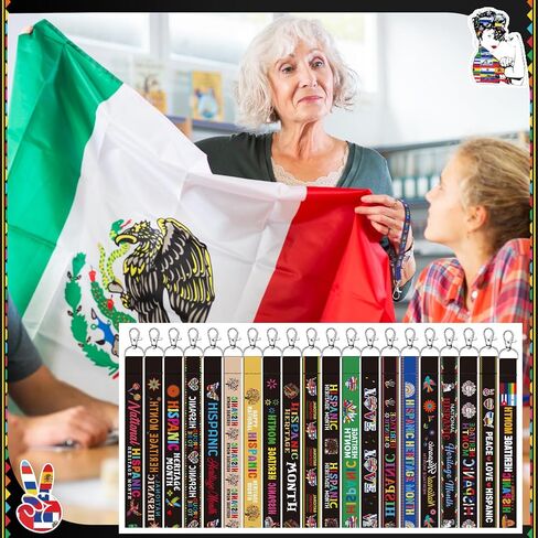 Vinsot 120 Pcs Hispanic Heritage Month Wristlet Keychains Bulk Celebrate National Bulk for Latin American Countries Favor in Saudi Arabia