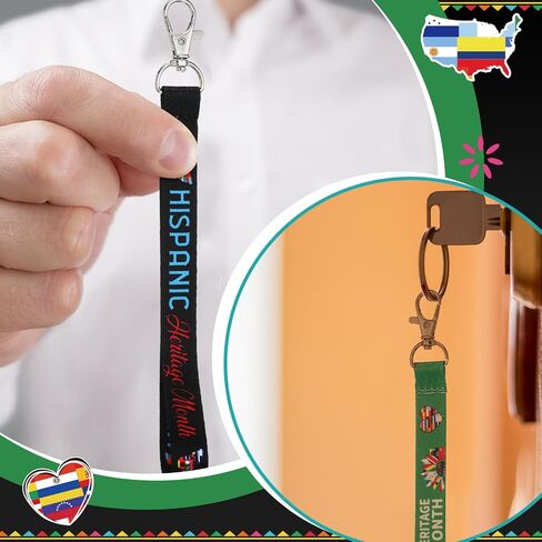 Vinsot 120 Pcs Hispanic Heritage Month Wristlet Keychains Bulk Celebrate National Bulk for Latin American Countries Favor in Saudi Arabia