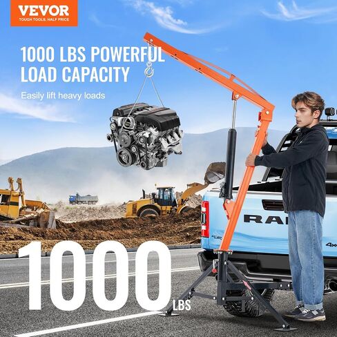 VEVOR Electric Pickup Truck Crane, 1100 lbs, Folding Truck-Mounted Bed Crane with Electric Winch 3500 lbs, Steel Pickup Truck Jib Crane Hoist 360° Swivel for Lifting Goods in Construction, Factory in Saudi Arabia