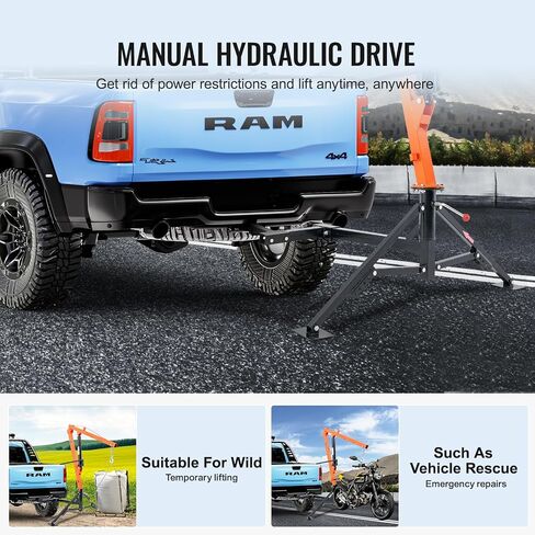 VEVOR Electric Pickup Truck Crane, 1100 lbs, Folding Truck-Mounted Bed Crane with Electric Winch 3500 lbs, Steel Pickup Truck Jib Crane Hoist 360° Swivel for Lifting Goods in Construction, Factory in Saudi Arabia