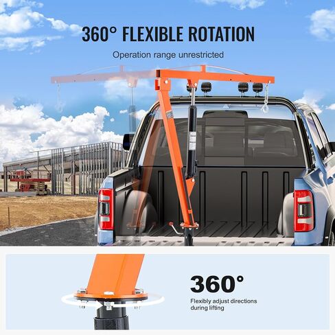 VEVOR Electric Pickup Truck Crane, 1100 lbs, Folding Truck-Mounted Bed Crane with Electric Winch 3500 lbs, Steel Pickup Truck Jib Crane Hoist 360° Swivel for Lifting Goods in Construction, Factory in Saudi Arabia