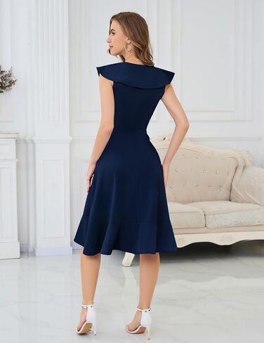 Meetjen Women's Cocktail Dresses V Neck Formal Wedding Guest Dress 2024 Elegant Ruffle Hem A Line Tea Party Prom Dress in Kuwait