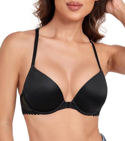 HACI Women's Plunge V Push Up Bra Front Closure Plus Size Racerback Underwire Tshirt Padded Lace in Kuwait