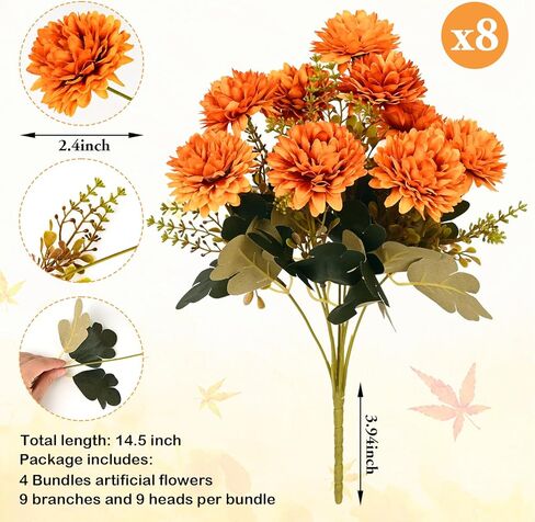 WAIPFARU 4 PCS 36 رؤساء أمهات مزيفة ، زهور الخريف الاصطناعية للديكور ، الأمهات الصناعيات المصطنعة للمزارعين الداخليين في الهواء الطلق Fall Deco in Saudi Arabia