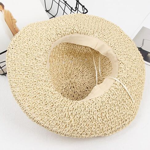 Womens Straw Hat Foldable Floppy Straw Beach Hat Summer Vacation Straw Hat Wide Brim Beach Sun Cap Straw Summer Bucket Hat in Kuwait