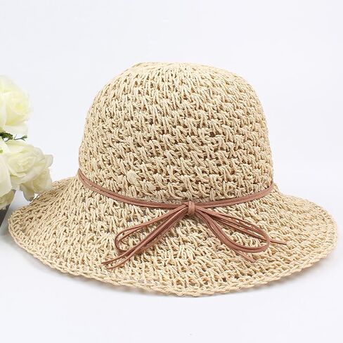 Womens Straw Hat Foldable Floppy Straw Beach Hat Summer Vacation Straw Hat Wide Brim Beach Sun Cap Straw Summer Bucket Hat in Kuwait