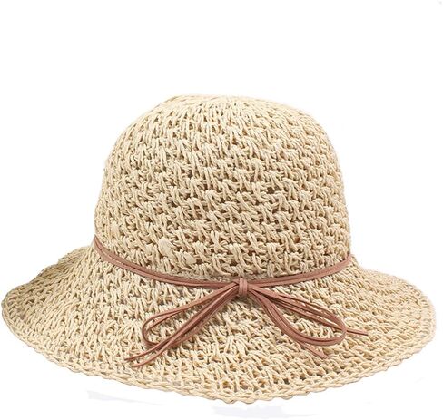 Womens Straw Hat Foldable Floppy Straw Beach Hat Summer Vacation Straw Hat Wide Brim Beach Sun Cap Straw Summer Bucket Hat in Kuwait