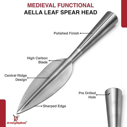 Armory Replicas - Medieval Forged Leaf Shaped Spear Point Mount - Tempered High Carbon Steel Functional Aella Spear Head - Shaft Not Included 11.75/ in Saudi Arabia