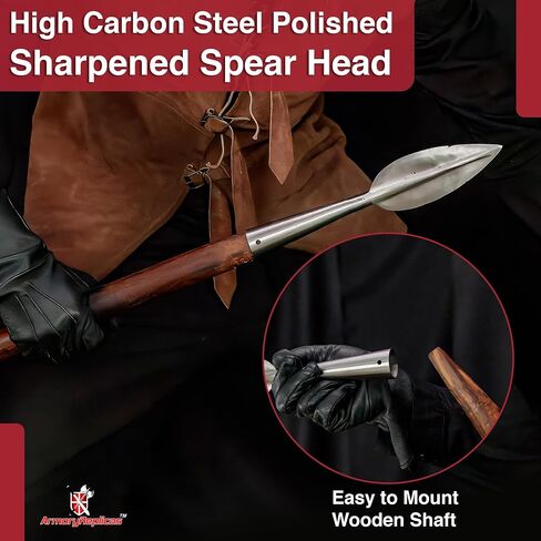 Armory Replicas - Medieval Forged Leaf Shaped Spear Point Mount - Tempered High Carbon Steel Functional Aella Spear Head - Shaft Not Included 11.75/ in Saudi Arabia