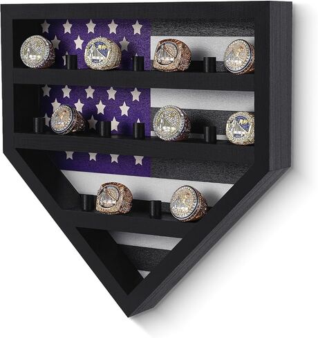 Championship Ring Display Case 18 Slots Championship Ring Storage Stand Wooden Sports Ring Holder Wall Mount Wooden Trophy Ring Organizer for Men Gift Baseball Basketball, 12 x 12 x 2 inch in Saudi Arabia