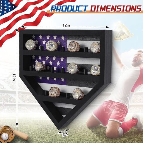 Championship Ring Display Case 18 Slots Championship Ring Storage Stand Wooden Sports Ring Holder Wall Mount Wooden Trophy Ring Organizer for Men Gift Baseball Basketball, 12 x 12 x 2 inch in Saudi Arabia