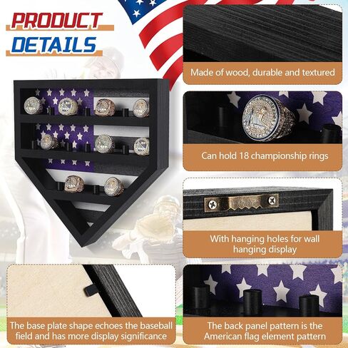 Championship Ring Display Case 18 Slots Championship Ring Storage Stand Wooden Sports Ring Holder Wall Mount Wooden Trophy Ring Organizer for Men Gift Baseball Basketball, 12 x 12 x 2 inch in Saudi Arabia
